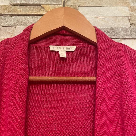 Eileen Fisher S Open Front Cardigan | 100% Linen, Red Pink Knit, Minimalist NWOT - Picture 3 of 5